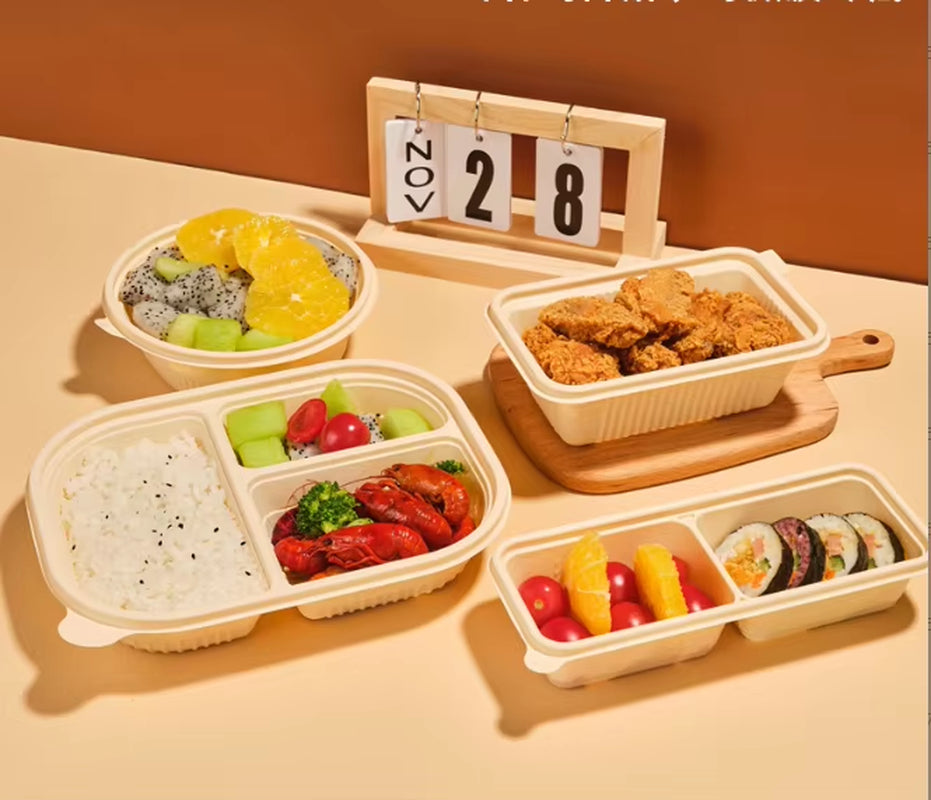 Eco-Friendly Biodegradable Cornstarch Pulp Take Out Food Containers Lunch Salad Meal Storage Boxes