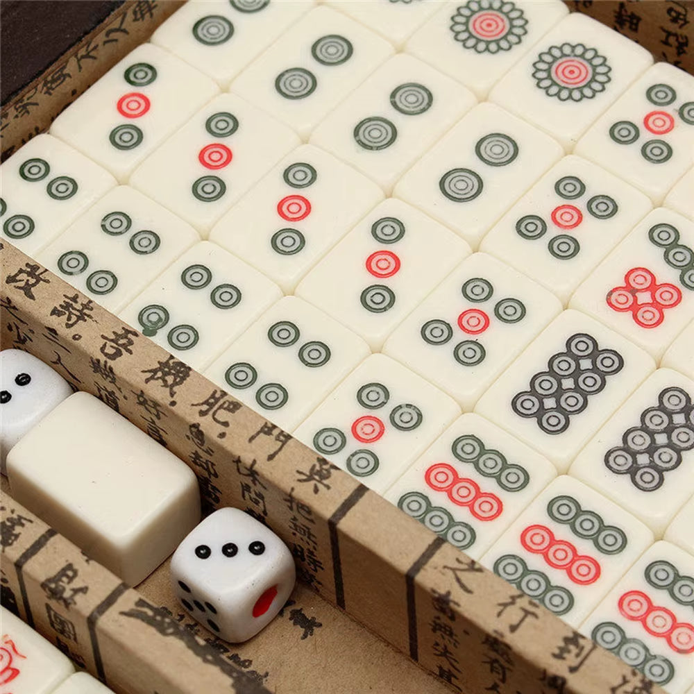 Chinese Numbered Mahjong Set 144 Tiles Mah-Jong Set Portable Chinese Toy with Box Fiber Board Mahjong Board Game for Fun Camping