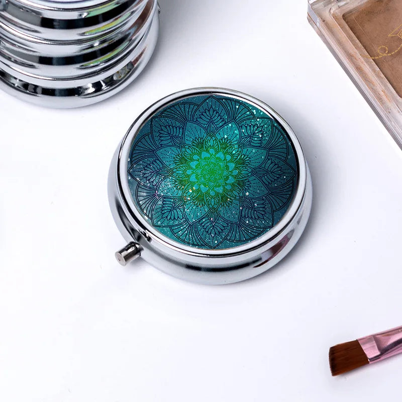 Circular Storage with 3 Compartments Single Compartment Metal Small Medicine Box Jewelry Box Foldable Portable Mini Medicine Box