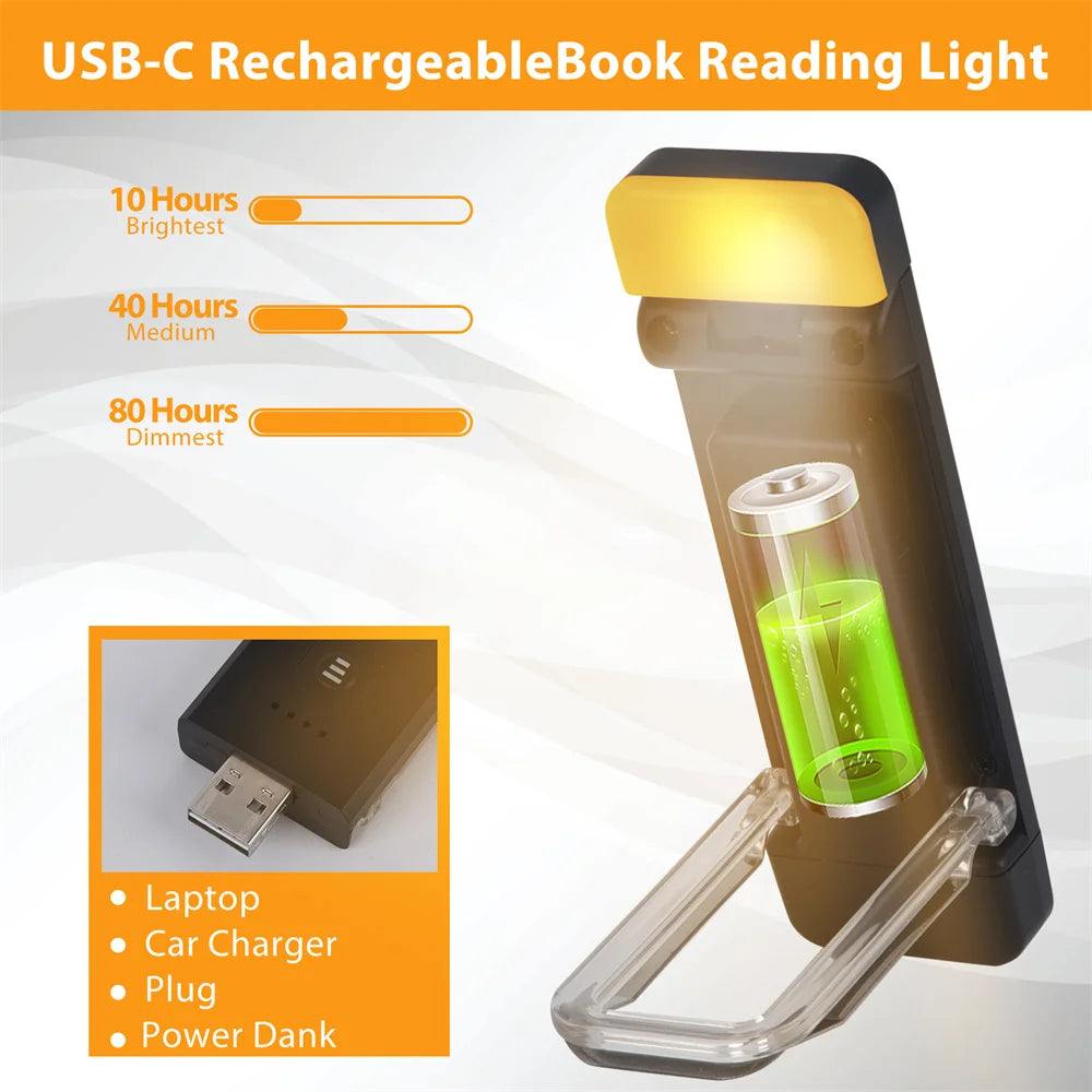 Clip-On Bookmark Book Light with Timer USB Rechargeable Reading Light Mini Led Read Light Portable Bedside Desk Light Read Lamp