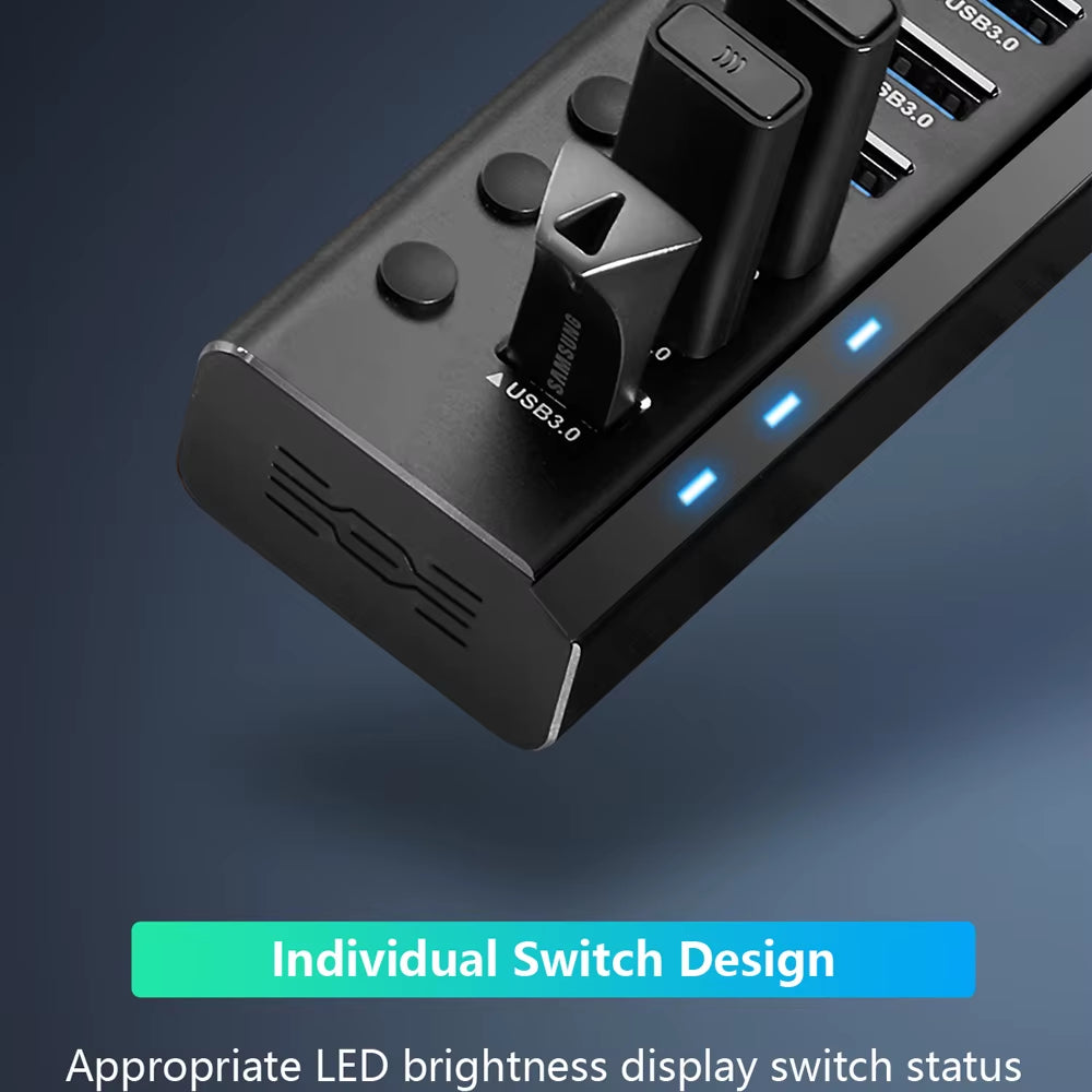 7/10/13/16 Ports Powered USB Hub Aluminum USB 3.0 Data Hub Expander with Individual On/Off Switches for Laptop Macbook Splitter