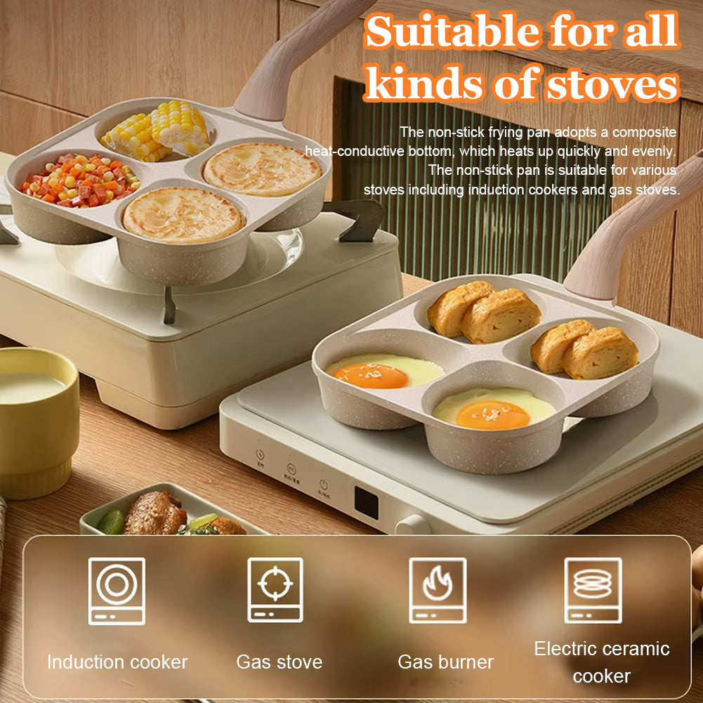 Eco-Friendly Four-Cup Griddle Pan for Breakfast Eggs Pancakes Burgers Nonstick Easy Clean Heat-Resistant Handle for All Stovetop