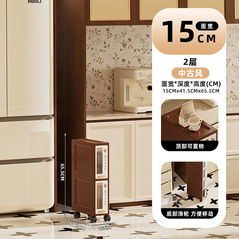 15/20Cm Slim Vintage Storage Cart, Mobile Narrow Cabinet with Drawers,Multi-Purpose Organizer for Kitchen/Bathroom/Living Room