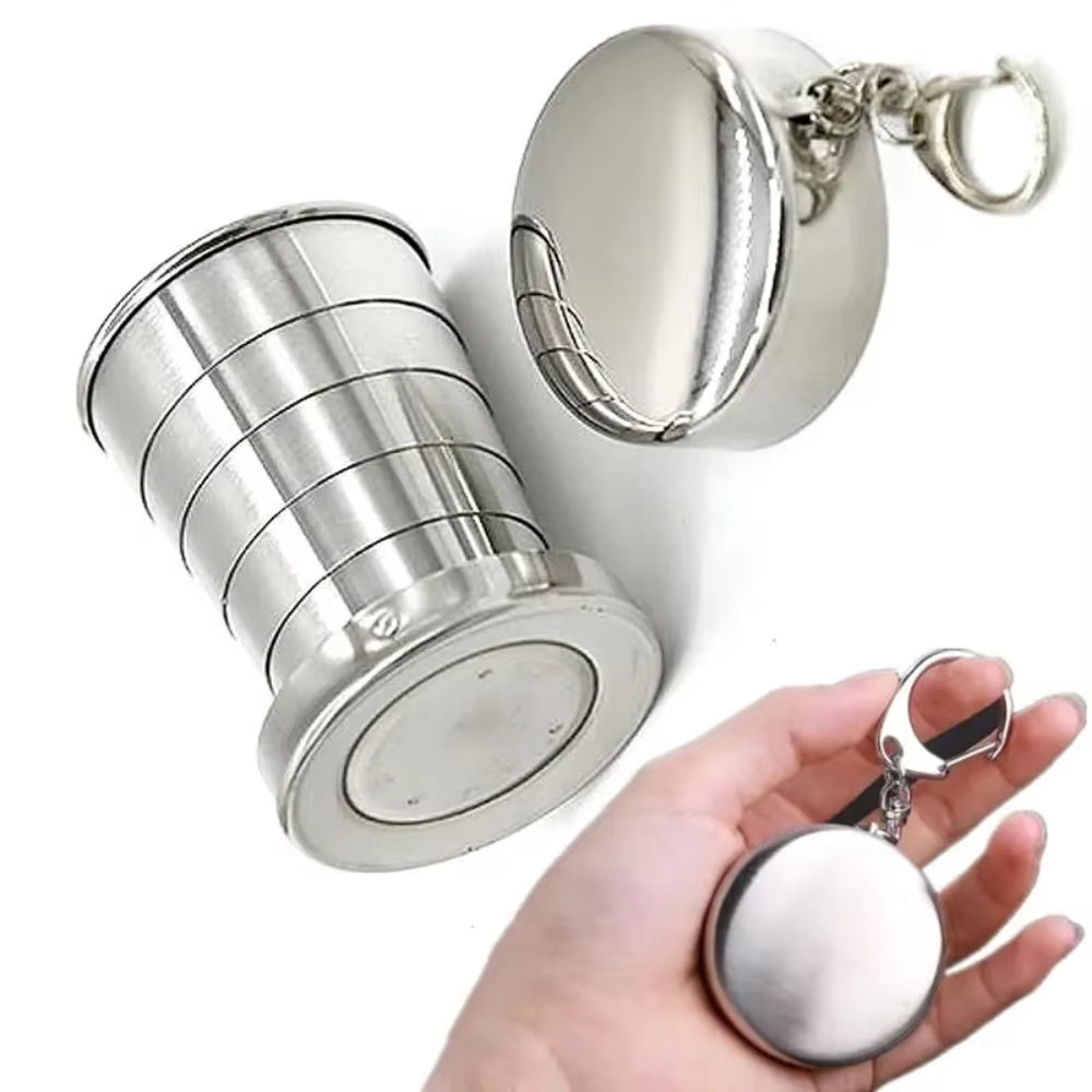Portable Stainless Steel Folding Cup 70Ml / 150Ml / 250Ml for Outdoor Travel, Foldable and Stretchable for Hiking and Camping