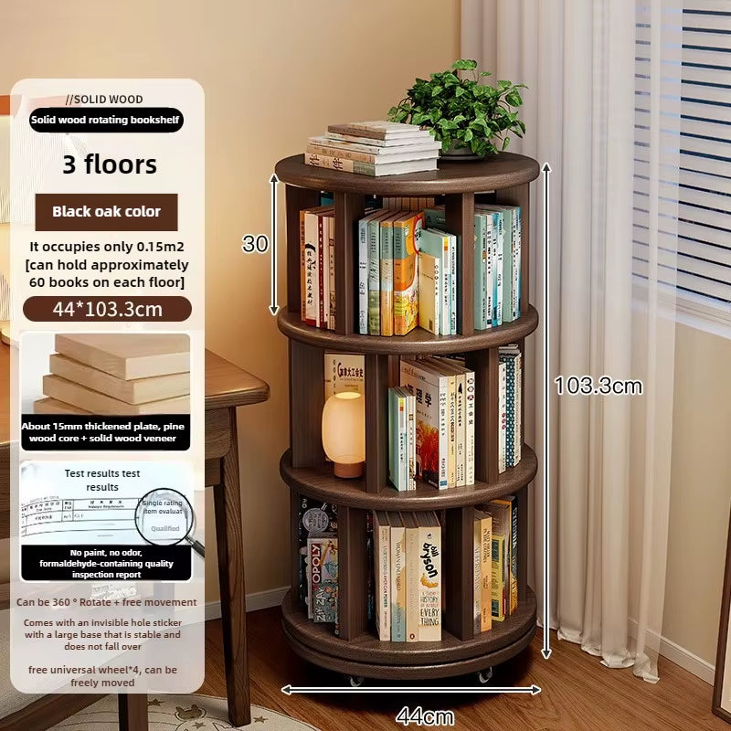 360-Degree Rotating Solid Wood Bookshelf: Floor-To-Ceiling, Wall-Mounted, Narrow Corner Cabinet