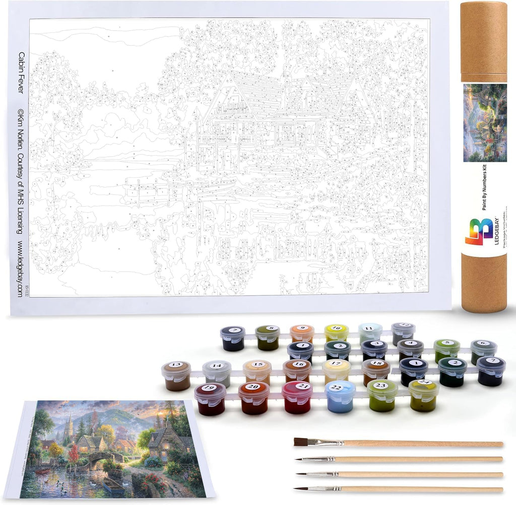 DIY Paint by Numbers Kit for Adults Unframed Canvas: Beginner to Advanced Paint by Numbers Kit Kits Include Acrylic Paint Set Brushes & Tabletop Easel (Mountain Village 16"X 20" Unframed)