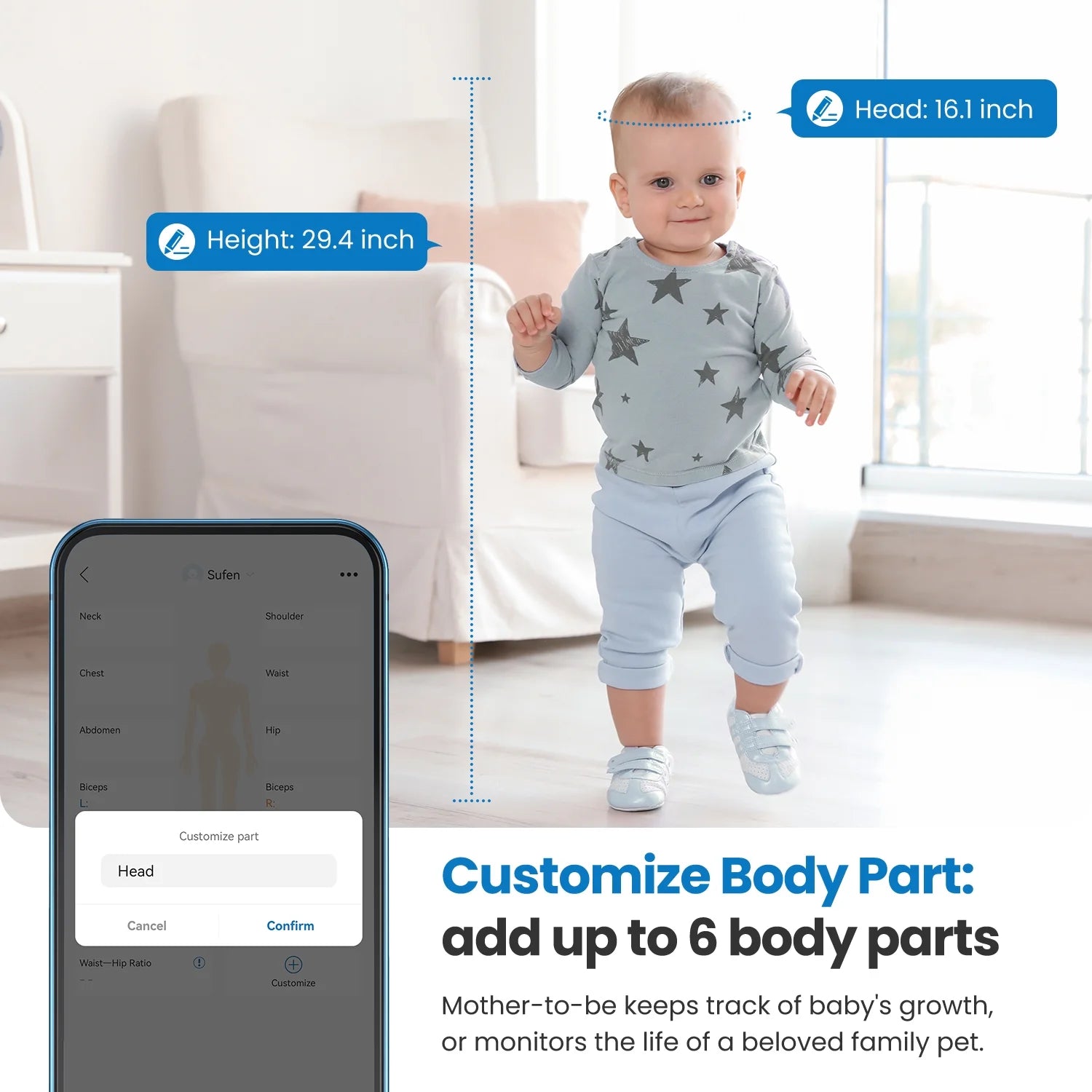 Smart Tape Measure with App, Bluetooth Body Measuring Tape for Body Circumference Monitoring, Mother-To-Be, Bodybuilder