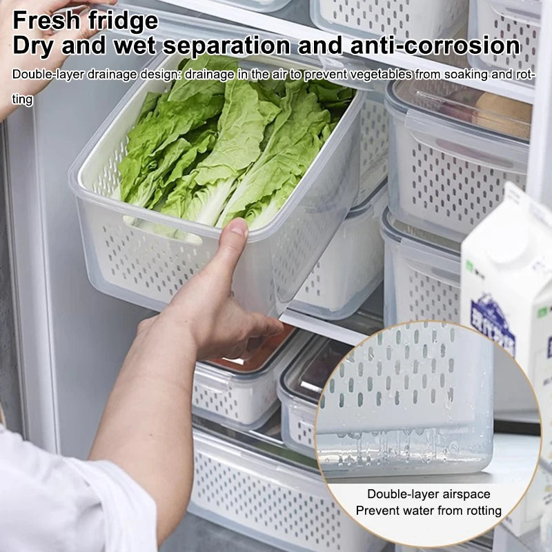 Fresh Vegetable Fruit Boxes Drain Basket Storage Containers Refrigerator Storage Box Fridge Organizer Pantry Kitchen Organizer