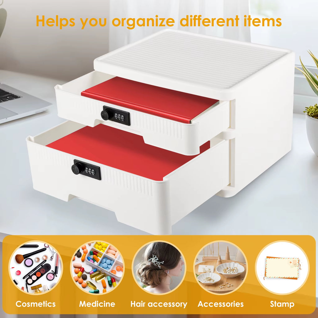 1/2-Layer Safe Box with Digital Password Lock Large Capacity Jewelry Organizer Box for Valuables​ Privacy Security Protection