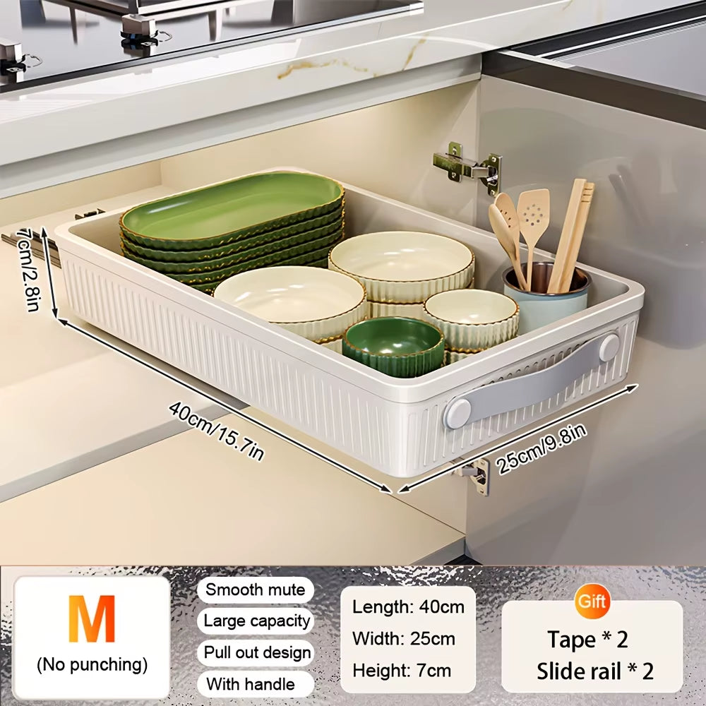 1 PC Kitchen Cabinet Drawer Storage Boxes with Slide Rails Pull-Out Kitchen Storage Tray Spice Box Shelf Cabinets Organizer