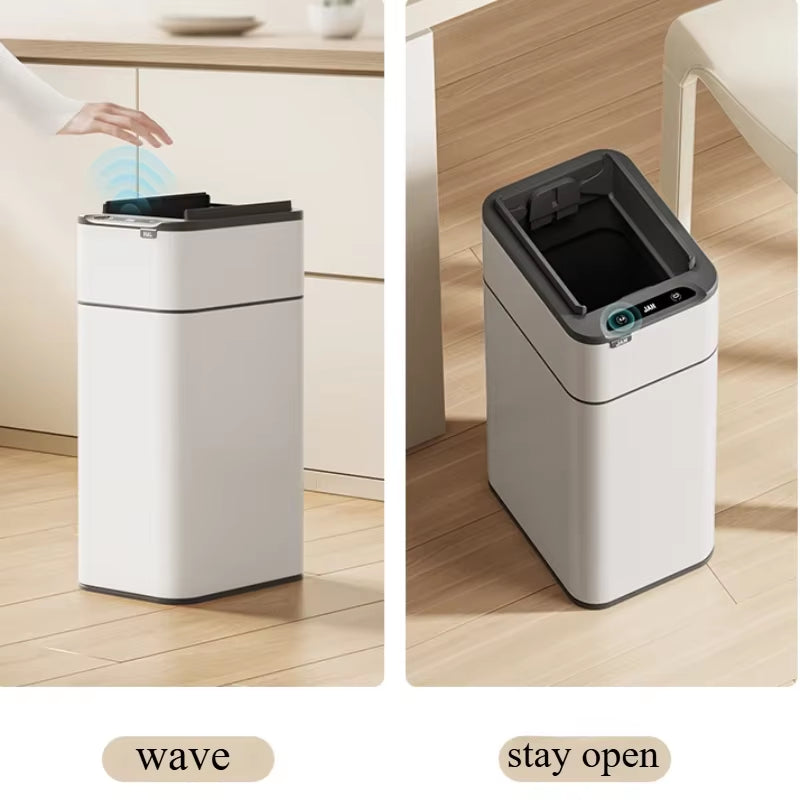 Smart Trash Can 20L Kitchen Two-Way Sensor Dustbin Wastebasket Automatic Bagging Trash Bin Stainless Home Rectangular Waste Bin