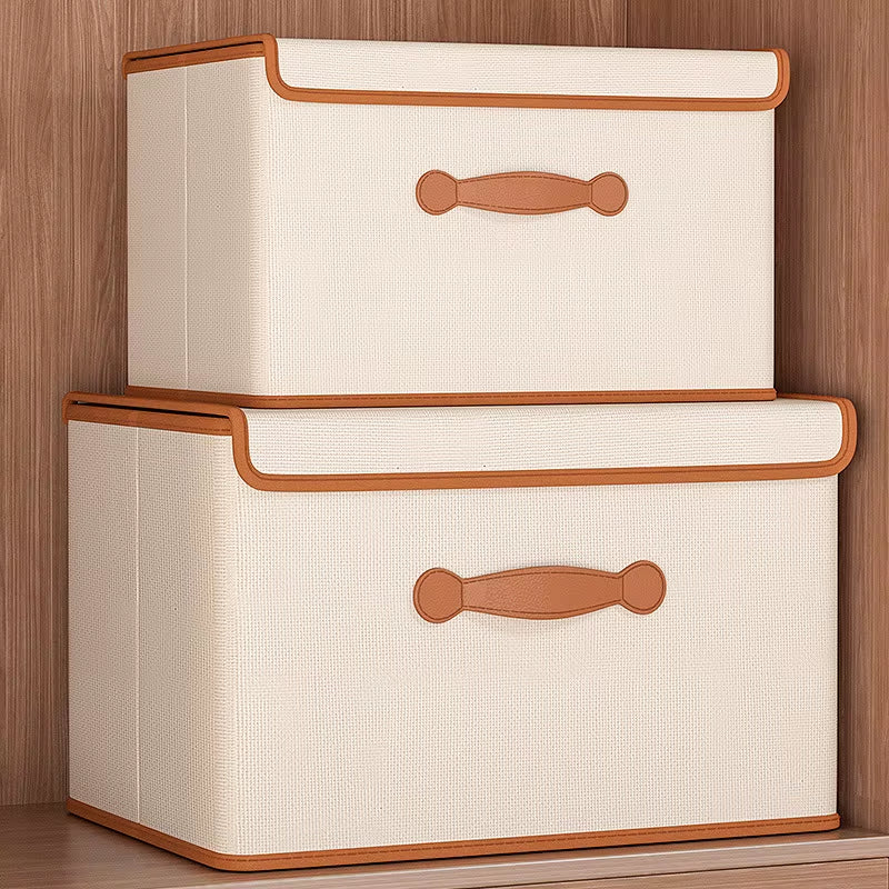 Cube Bins Boxes with Lids, Foldable Clothing Storage Box PU Leather Handles Decorative Home Cubes Closet Organizer Container