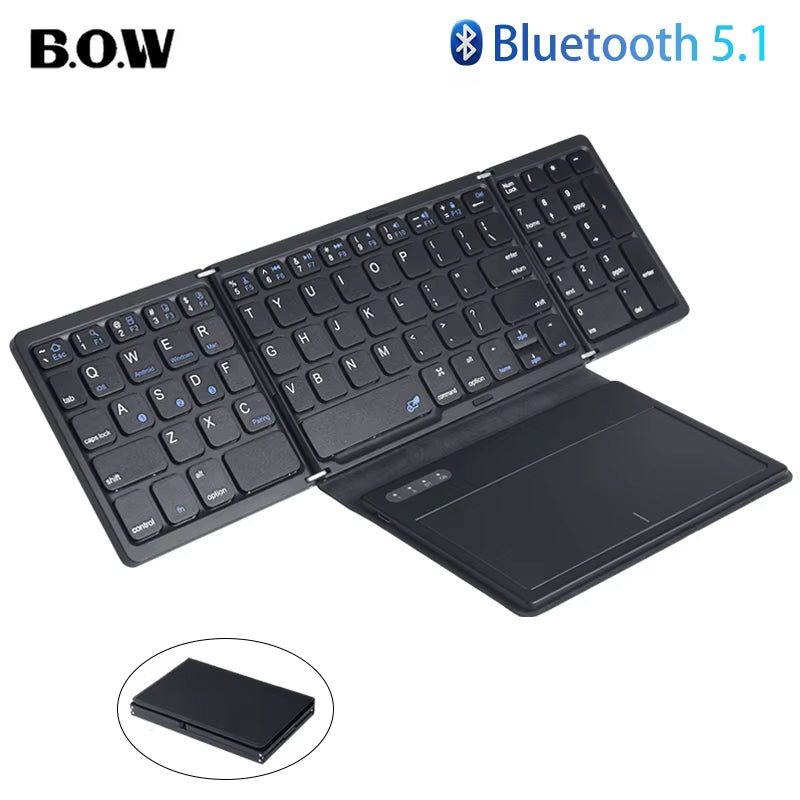 BOW Foladable Bluetooth Keyboard with Touchpad Pocket Folding Keyboard for Laptop Phone Tablet Wireless Rechargeable Keyboard
