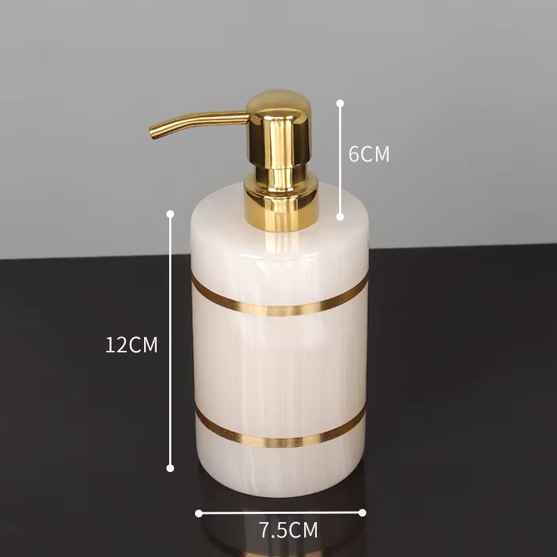 White Onyx Natural Marble Bathroom Accessories Set Gold Luxury Soap Dispenser Soap Dish Tray Toothbrush Holder Bathroom Set