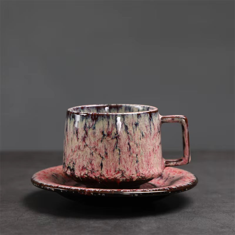 180ML Japanese Espresso Cup and Dish Kiln Transformed Ceramic Cup Retro Coarse Ceramic Mug Living Room Decoration