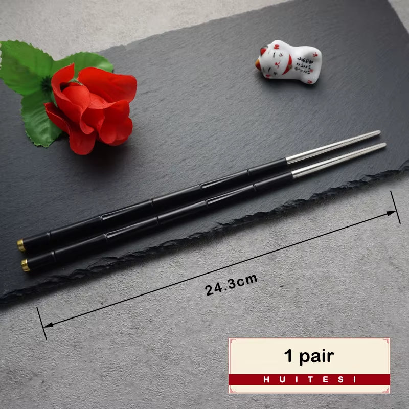 High-End Japanese Stainless Steel Chopsticks Set Metal Non-Slip Steel Chopstick Reusable Food Sushi Sticks Kitchen Tools