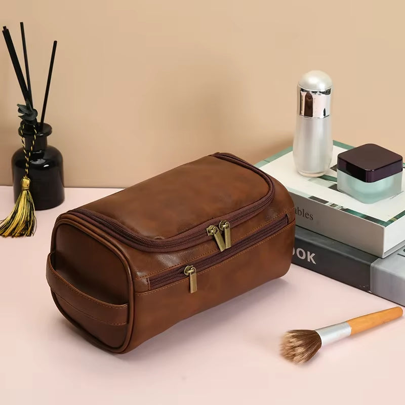 Men'S Vintage Toiletry Bag - Luxury Travel Cosmetic Case Hanging Wash Bag for Business Trips Male Makeup Organizer Storage Pouch