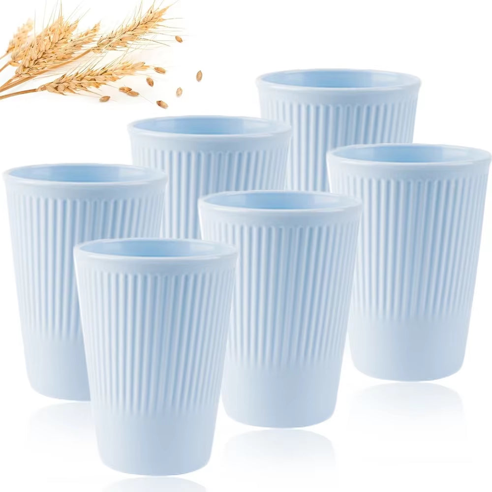 Eco-Friendly Wheat Straw 6Pcs/Set Unbreakable Multi-Purpose Drinking Cups Biodegradable round Toothbrush Cup Bpa-Free