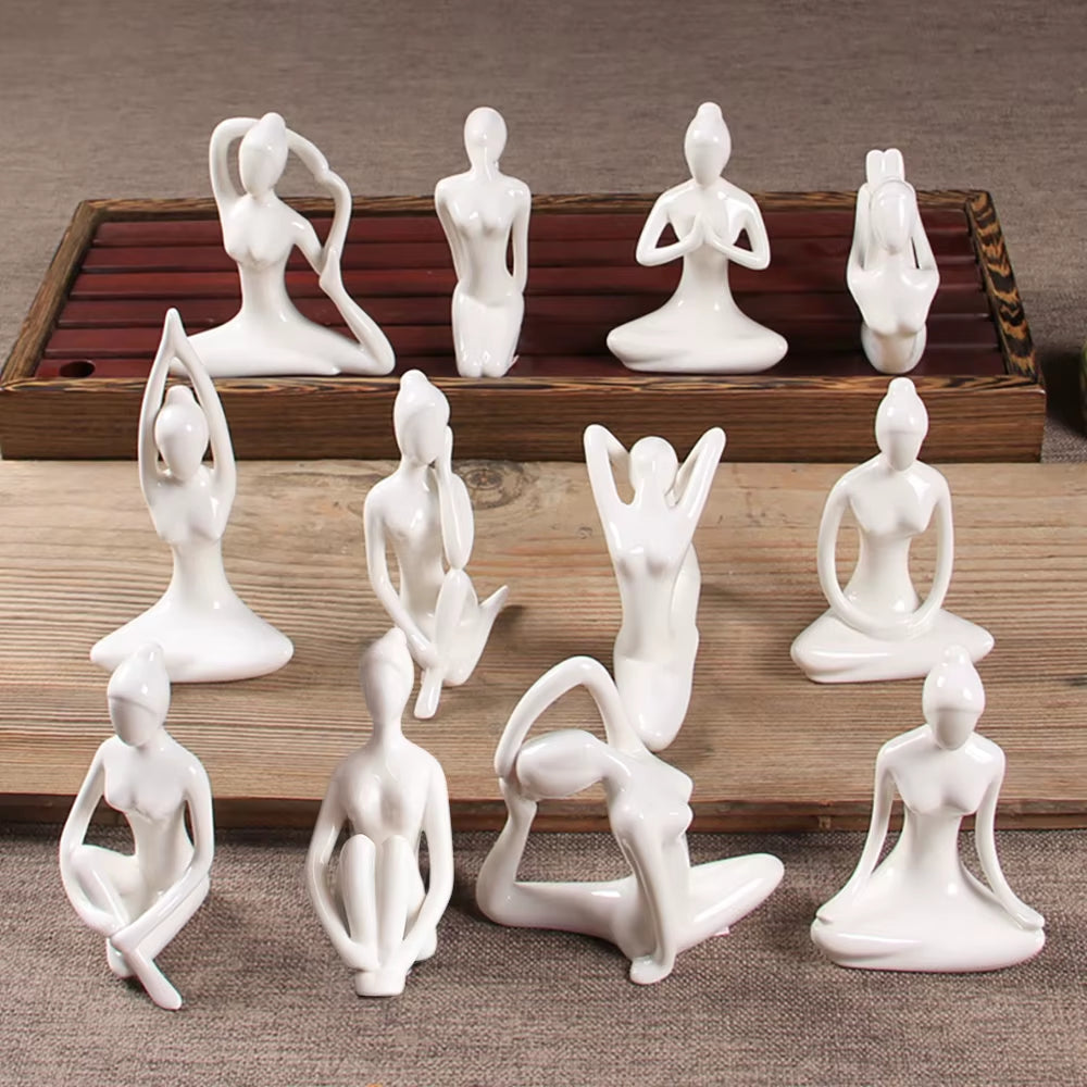 24 Styles Creative Abstract Art Ceramic Yoga Poses Sculptures Figurines Craft Yoga Lady Figure Studio Office Home Decor Ornament