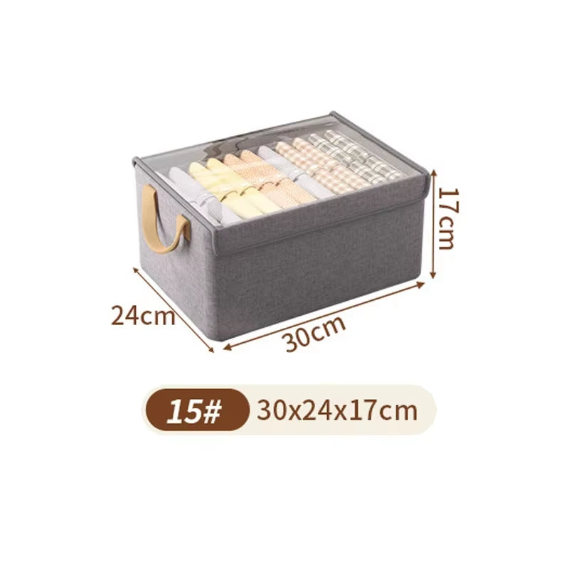 1Pc Foldable Clothing Organizer Underwear Storage Basket with Cover Metal Frame Storage Box for Storing Cloth Wardrobe Organizer