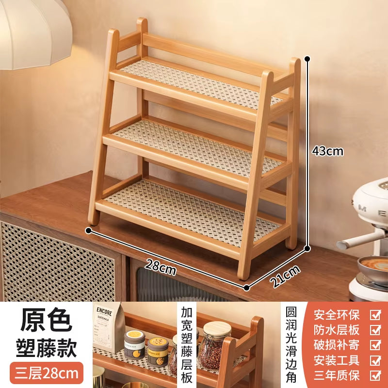 3 Tier Bamboo Shelf Desktop Cabinet Organizer Display Rack Cup Rack Spice Caddy Shelf for Kitchen Makeup Organizer for Vanity