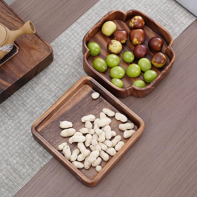Natural Wooden Fruit Tray with Serving Plate for Kitchen Room Dining Table - Black Walnut Snack Bowl for Nuts Candy Dessert