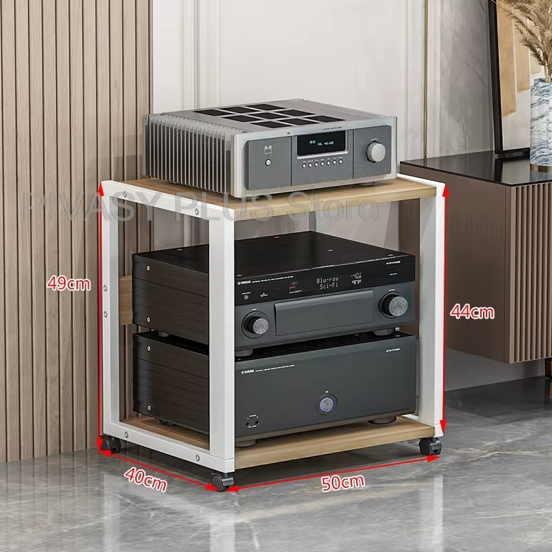 Adjustable 2-5 Tier Audio Rack Steel Frame Media Console E1 Panels Amplifiers Bracket with Wheels for Amp Home Theather Storage