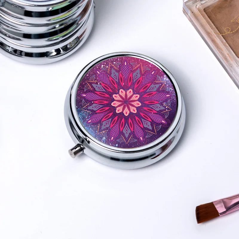 Circular Storage with 3 Compartments Single Compartment Metal Small Medicine Box Jewelry Box Foldable Portable Mini Medicine Box