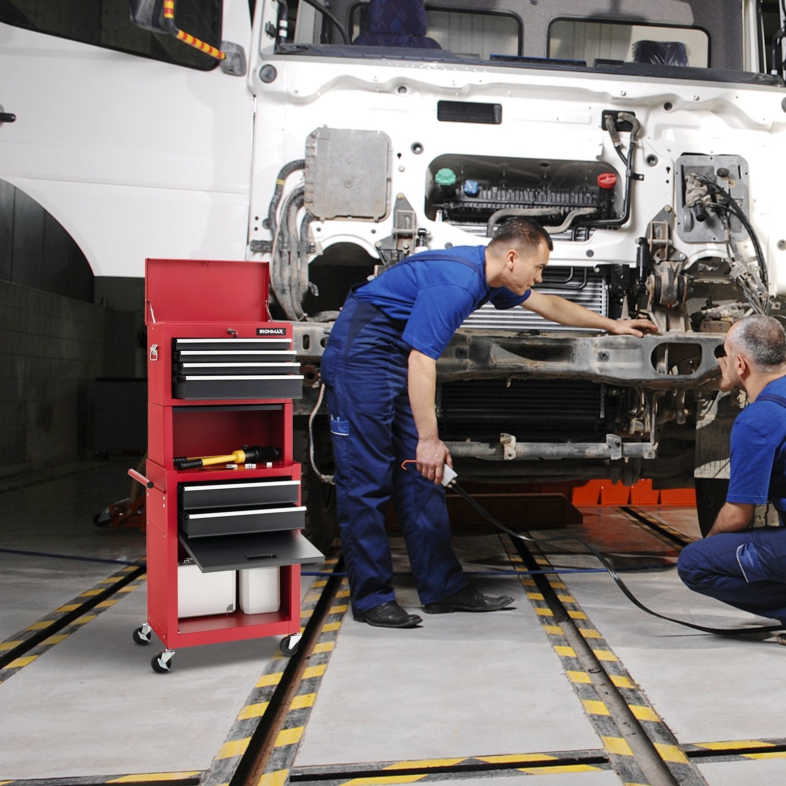 6-Drawer Tool Chest with Heightening Cabinet-Black