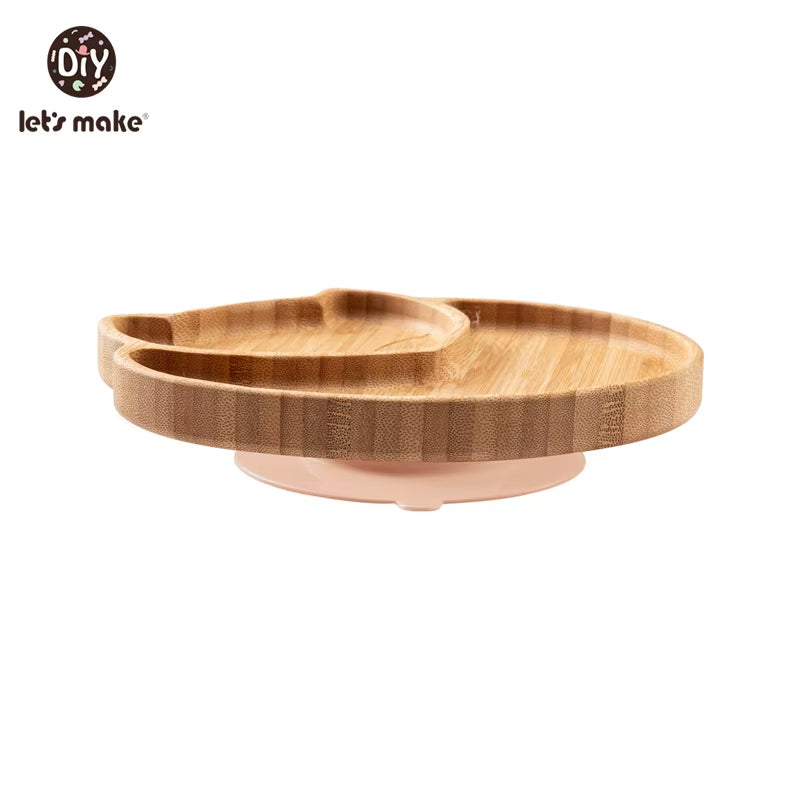 Let'S Make Baby Dinner Plates Set Wooden Cartoon Dinner Plate Fork Spoon Children Feeding Plate Safe Edible Silicone Product