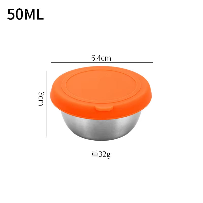 40/50/70ML Sealed Silicone Lid Sauce Cup Stainless Steel Small Seasoning Bowl Salad Tomato Dipping Saucer Box Kitchen Tableware