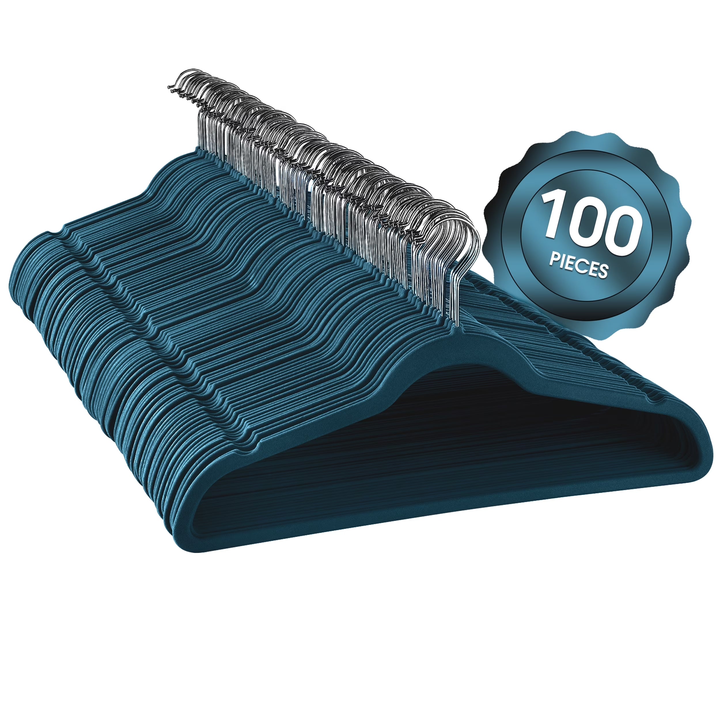 Non Slip Velvet Clothing Hangers, 100 Pack, Blue