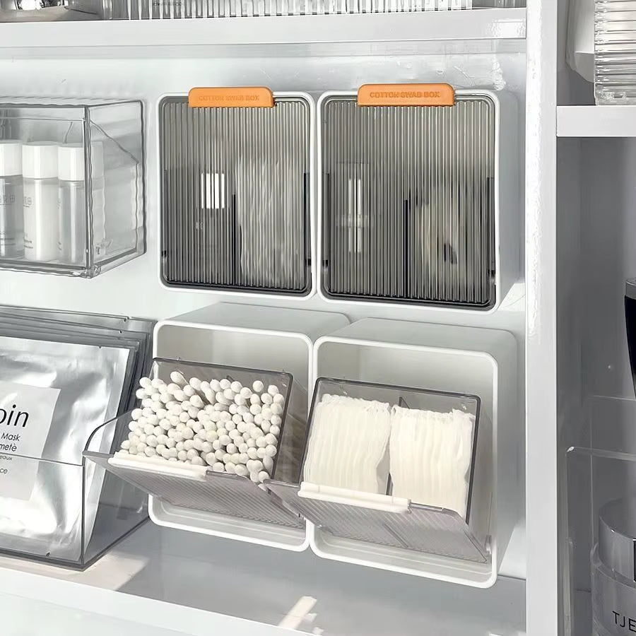 Wall Mounted Qtip Holder Canisters for Cotton Swab, Floss Qtip Dispenser Qtip Jars with Lid Cotton Ball Organizers Storage Box