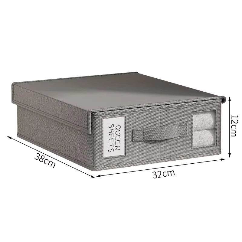 Sheet Storage Box Organizer Thickened Fabric Folding Window Zipper Blanket Organizer Wardrobe Bed Clothes Storage with Lid