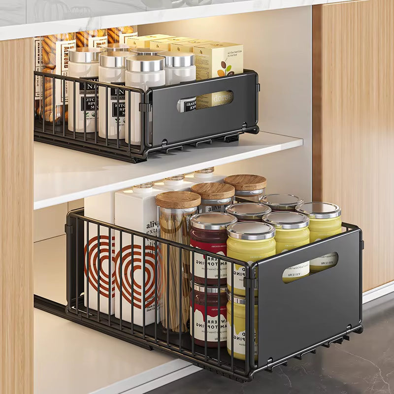 Pull Out Foldable Cabinet Storage Rack Kitchen Storage Artifact Multi-Layer Telescopic Storage Rack No Installation Required