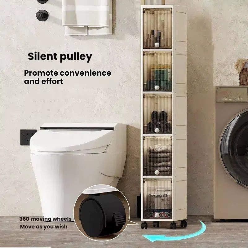 20Cm-Flip Lid Slit Storage Cabinet, Kitchen Slit Shelf, Bathroom Multi-Layer Plastic Snack Cabinet, Narrow-Edge Storage Cabinet