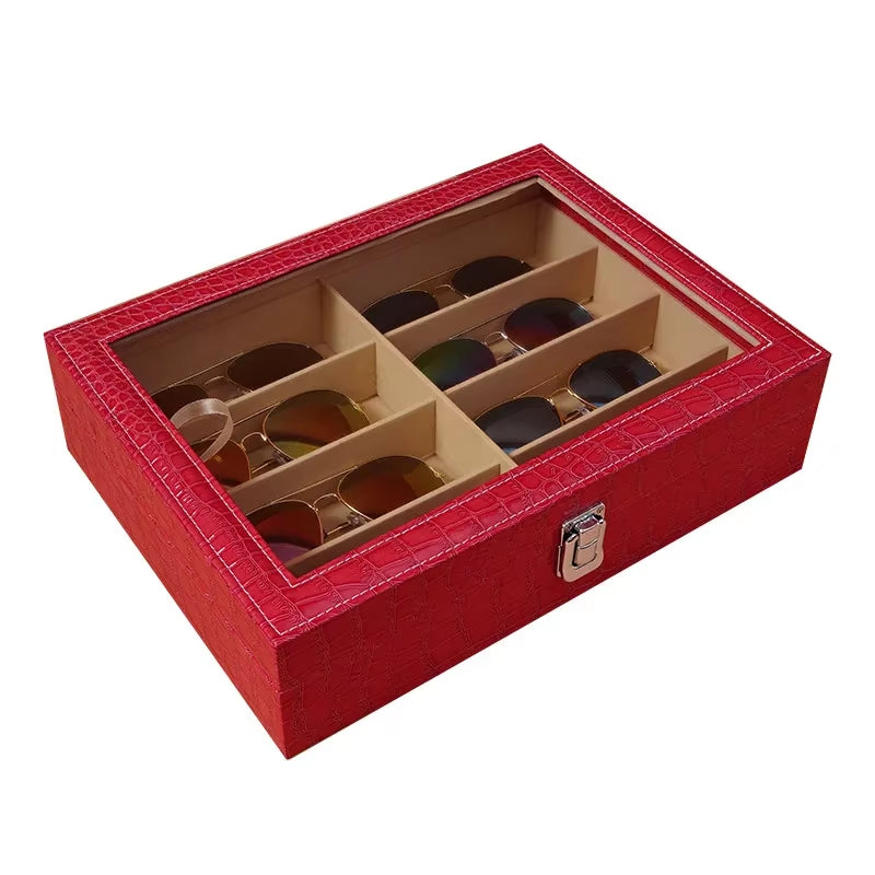 1Pcs Leather Fashion Sunglasses Storage Box Multi Grid Large Capacity Sunglasses Storage Box Jewelry Display Collection Box