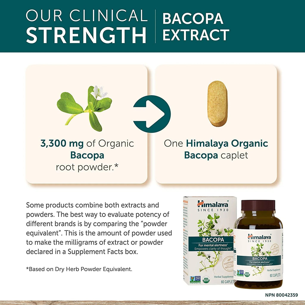 Organic Bacopa Monnieri Nootropic Herbal Supplement, Mental Alertness, Memory, Cognition, 30 Caplets