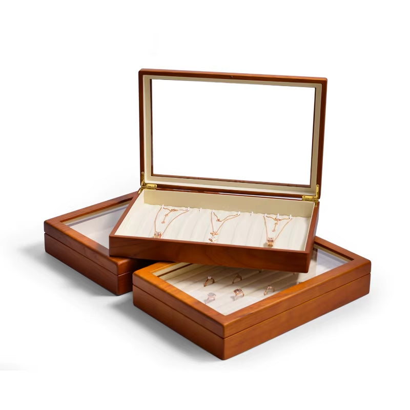 Wooden Jewelry Box Retro Jewelry Display Ring Necklace Earring Bracelet Box Multi Jewelry Storage Organizer Display Case