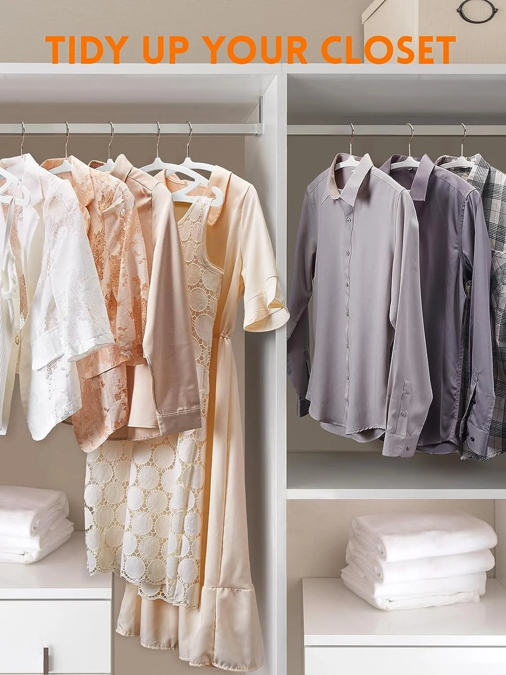 White Velvet Hangers 60 Pack, Luxury Felt Hangers Non Slip Clothes Hangers, No Shoulder Bump Focked Hanger