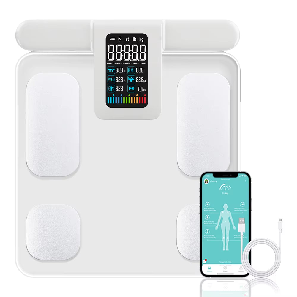 Smart 8 Electrode Scale Bioimpedance Electronic Digital Weight Balance Fat Body Water Muscle Mass BMI Composition Scale