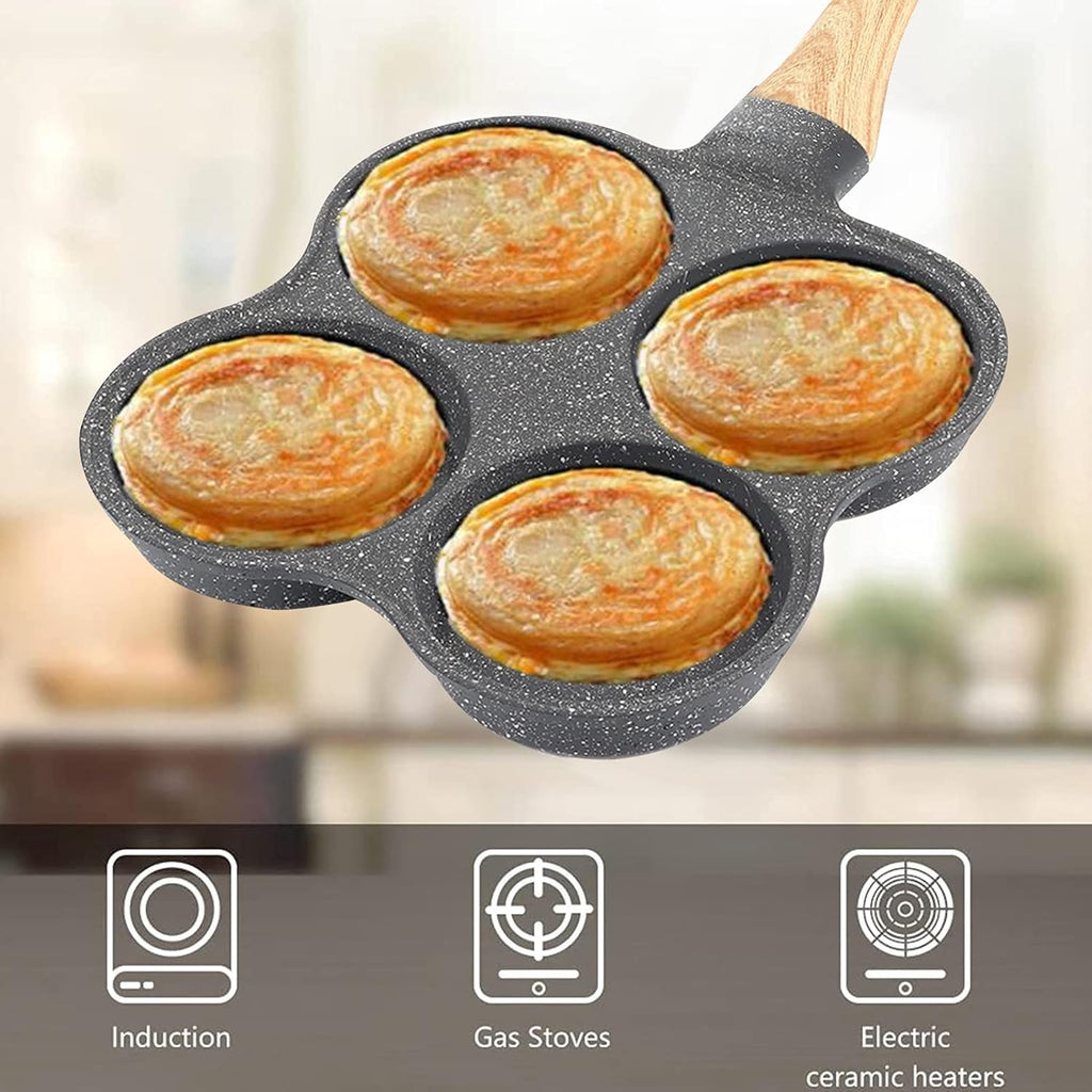 4-Hole Egg Frying Pan 4- Pan Non-Stick Frying Pan 4-Cup Egg Frying Coating Egg Cooker Pan Compatible with All Heat Sources,For Egg Burger/Breakfast Pancake