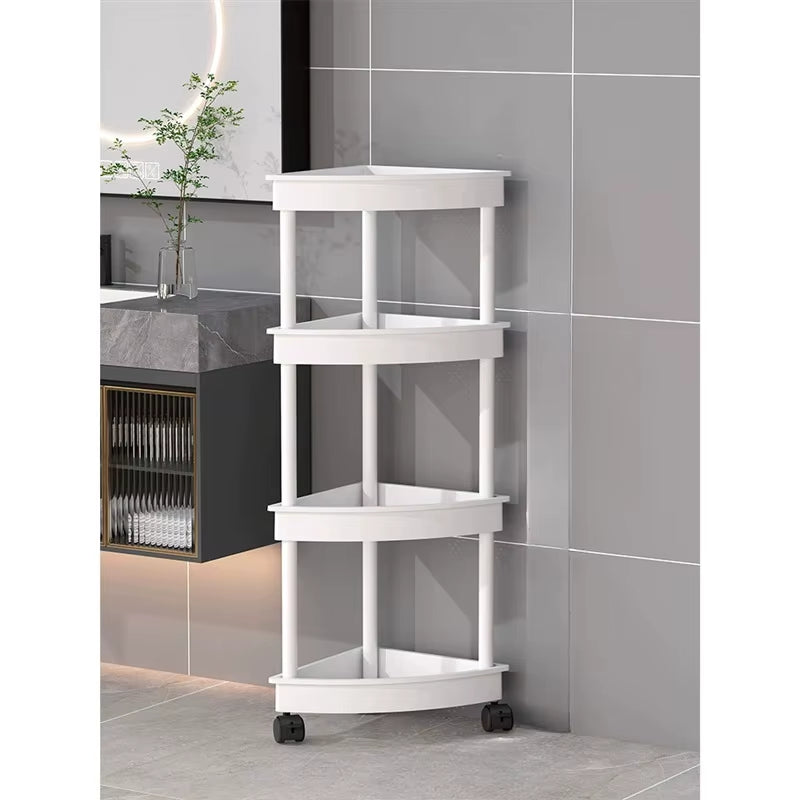 4-Storey Bathroom Tripod Rolling Storage Cart Organizer, Space Saving Corner Rack, Durable Plastic with Wheels