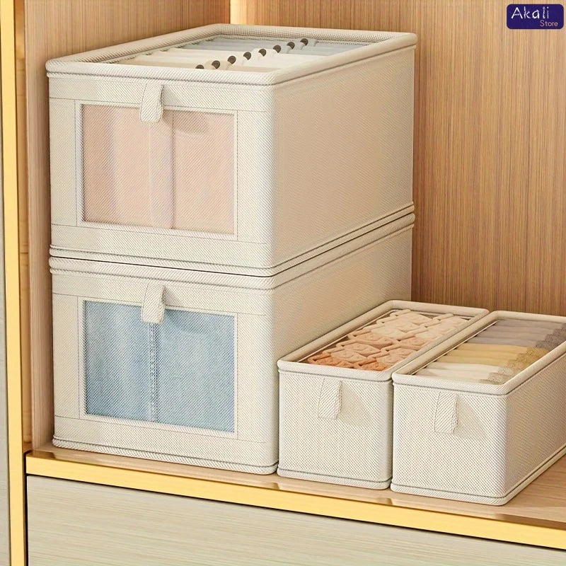Large Canvas Storage Box with Clear Window Thickened Foldable Clothes Organizer with Lid Home Dustproof Storage Box