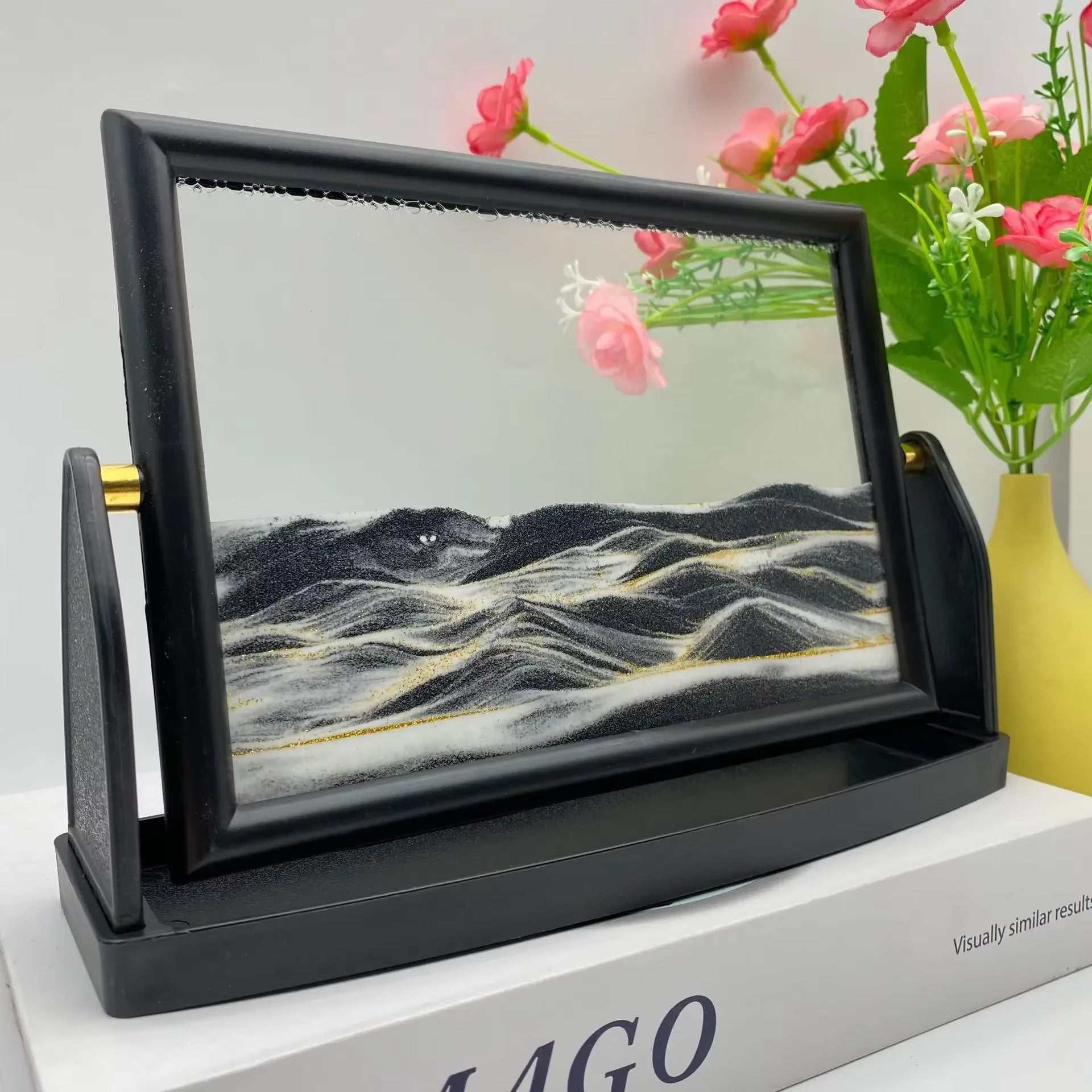Rotatable Sandscape Moving Sand Art Picture Square Glass 3D in Motion Quicksand Hourglass Creative Flowing Sand Home Decor Gifts