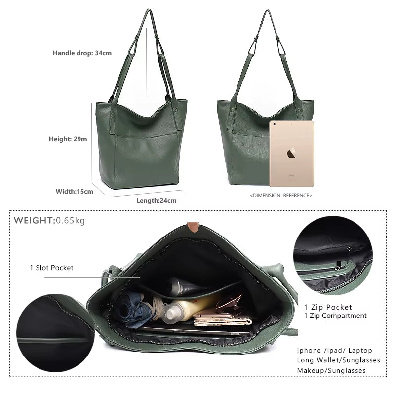 SC Luxury Genuine Leather Tote for Women Brand Design Large Shoulder Bag Bucket Soft Natural Cowhide Female Daily Hobo Crossbody