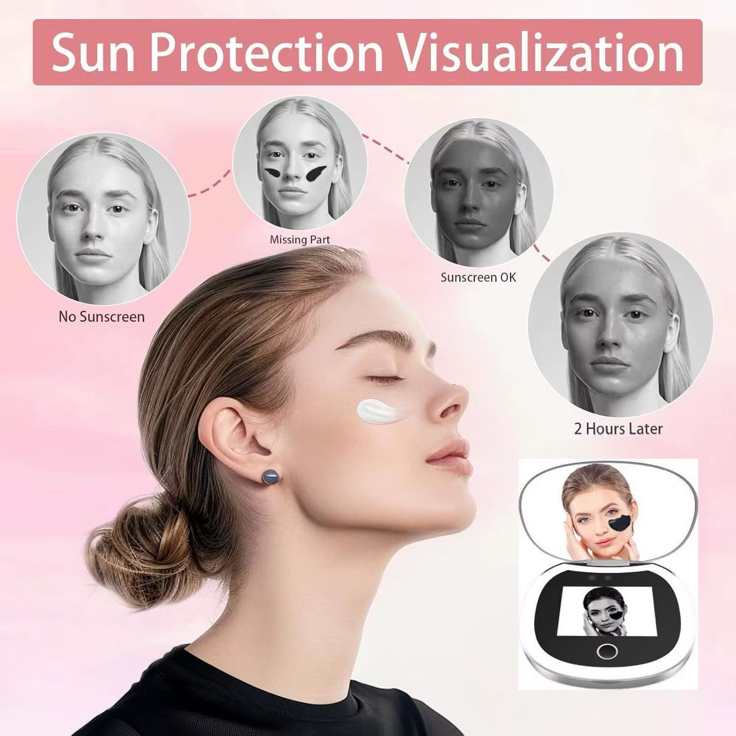 UV Mirror Sunscreen Testing Camera with Light 2X Magnification Travel Makeup 3.5In Pocket Size L Pocket Mirror Sunscreen Mirror