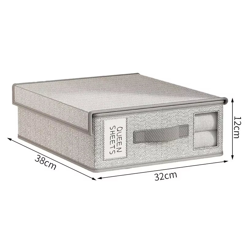 Sheet Storage Box Organizer Thickened Fabric Folding Window Zipper Blanket Organizer Wardrobe Bed Clothes Storage with Lid