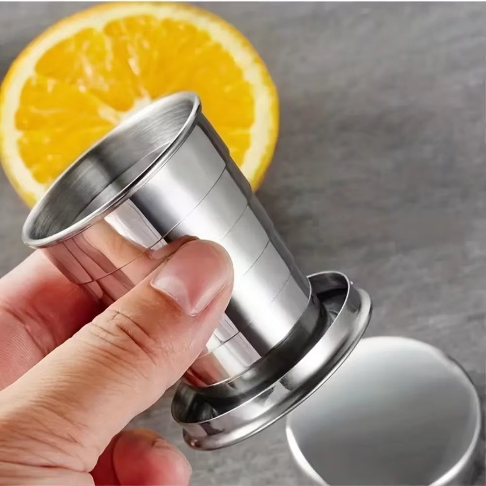 Portable Stainless Steel Folding Cup 70Ml / 150Ml / 250Ml for Outdoor Travel, Foldable and Stretchable for Hiking and Camping