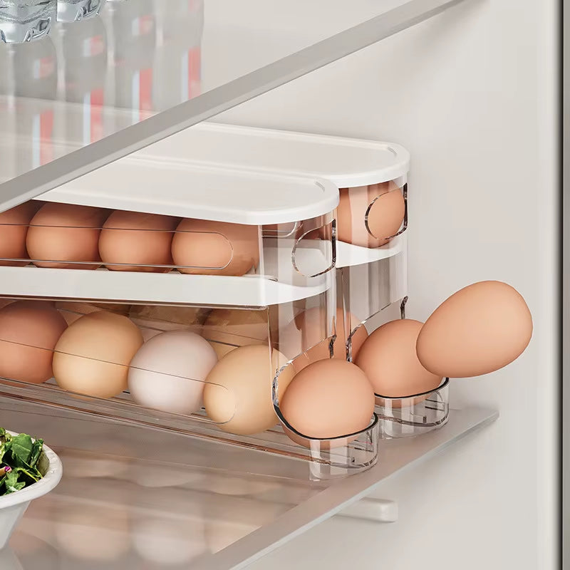 Double Layer Rolling Egg Dispenser Refrigerator Egg Storage Box Automatic Scrolling Egg Holder Household Large Capacity Kitchen